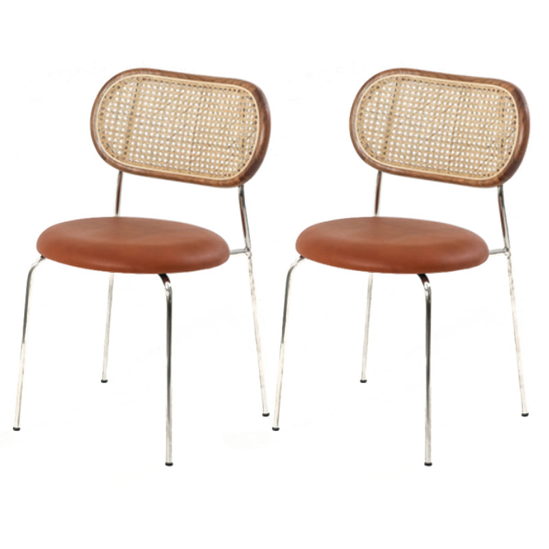 Modern Style PU Leather Chair Cane Back Armless Dining Chair for Home