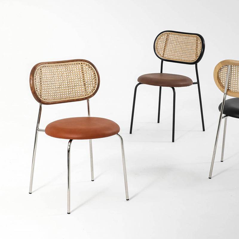 Modern Style PU Leather Chair Cane Back Armless Dining Chair for Home