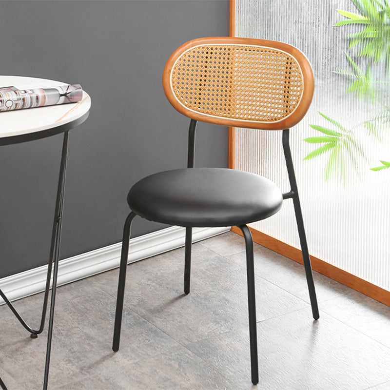 Glam Style PU Leather Chair Cane Back Armless Dining Chair for Indoor