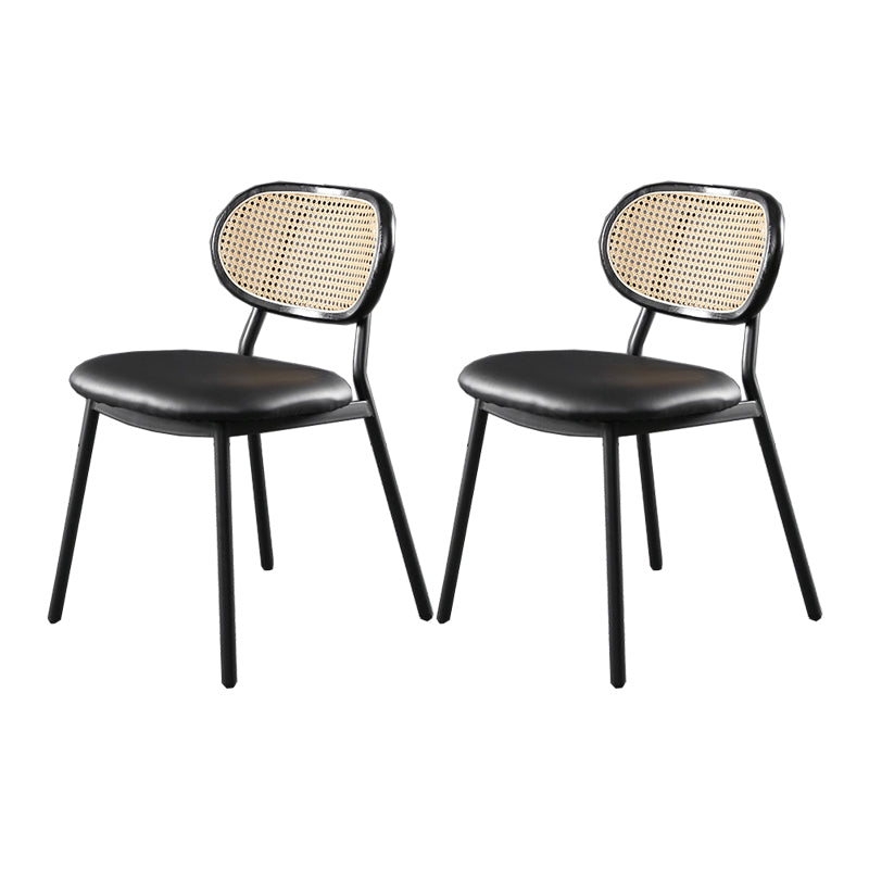 Glam Style PU Leather Chair Cane Back Armless Dining Chair for Indoor
