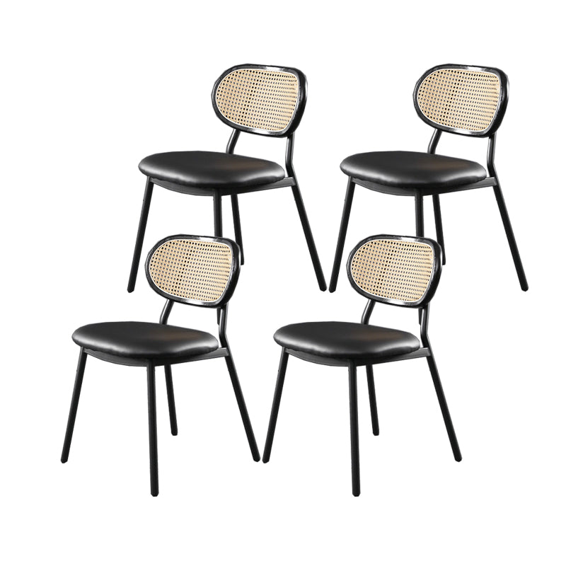 Glam Style PU Leather Chair Cane Back Armless Dining Chair for Indoor