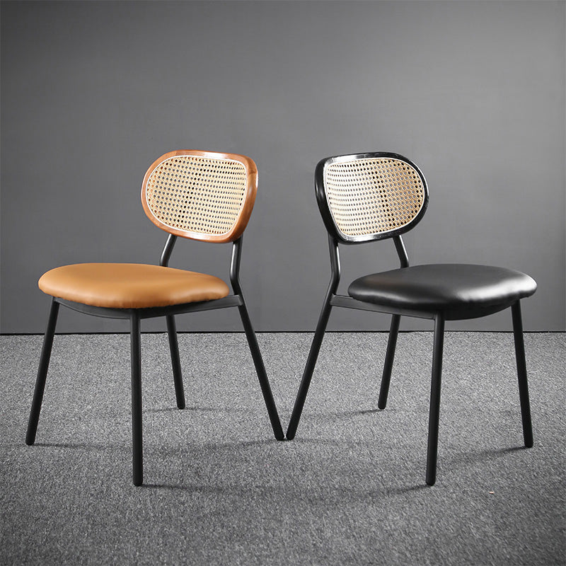 Glam Style PU Leather Chair Cane Back Armless Dining Chair for Indoor