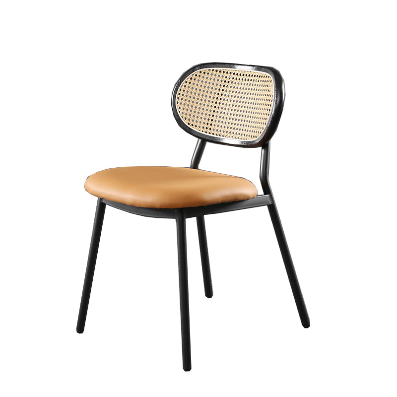 Glam Style PU Leather Chair Cane Back Armless Dining Chair for Indoor