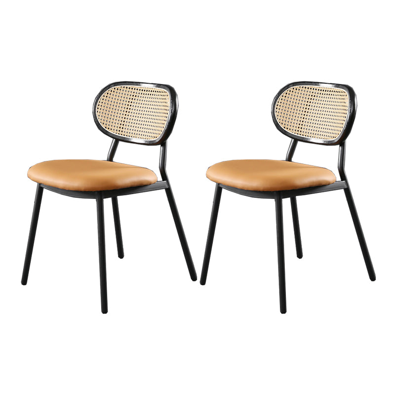 Glam Style PU Leather Chair Cane Back Armless Dining Chair for Indoor