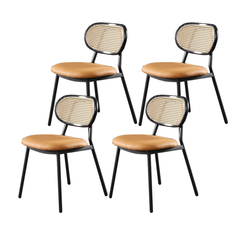 Glam Style PU Leather Chair Cane Back Armless Dining Chair for Indoor