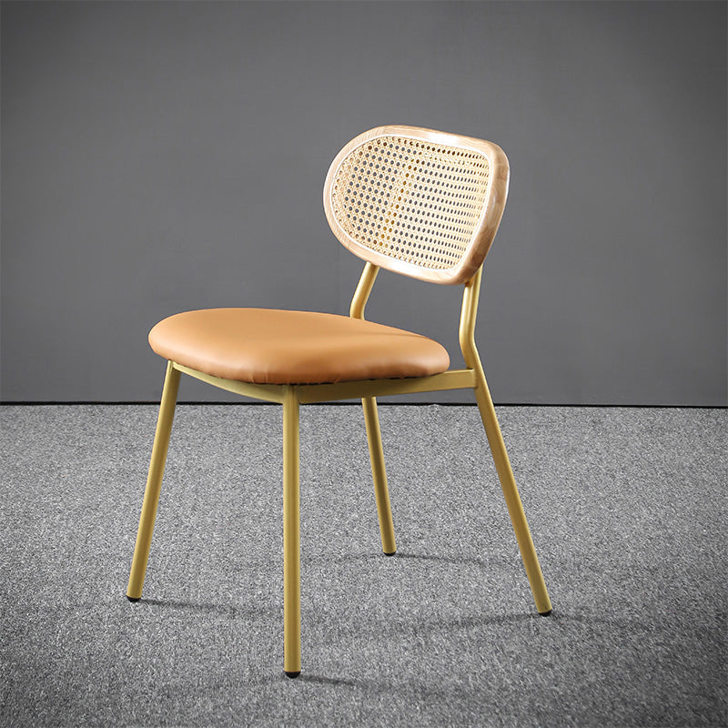 Glam Style PU Leather Chair Cane Back Armless Dining Chair for Indoor