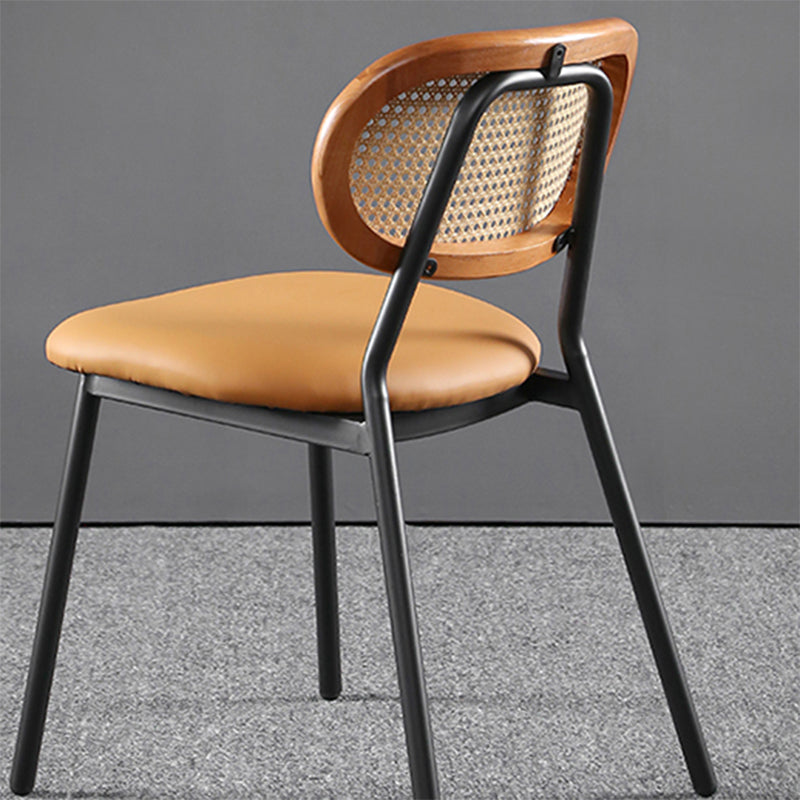 Glam Style PU Leather Chair Cane Back Armless Dining Chair for Indoor