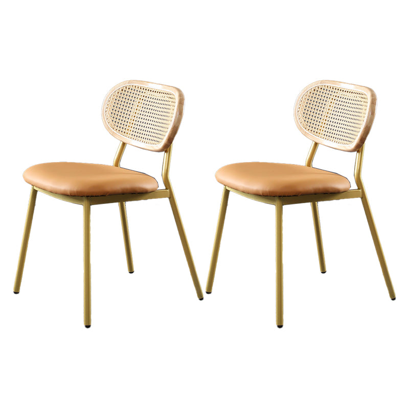 Glam Style PU Leather Chair Cane Back Armless Dining Chair for Indoor