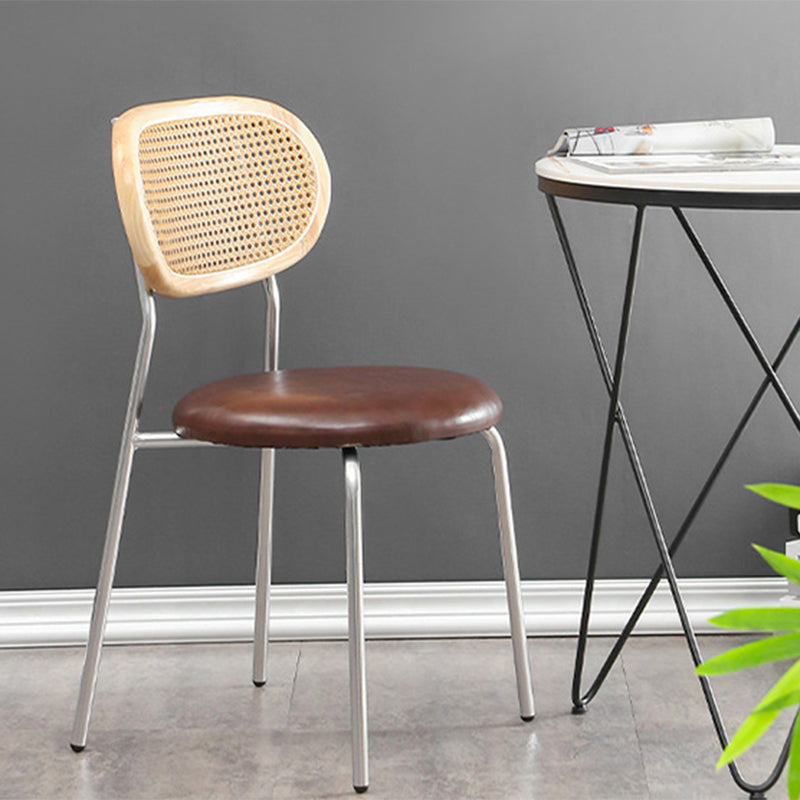 Glam Style PU Leather Chair Cane Back Armless Dining Chair for Indoor