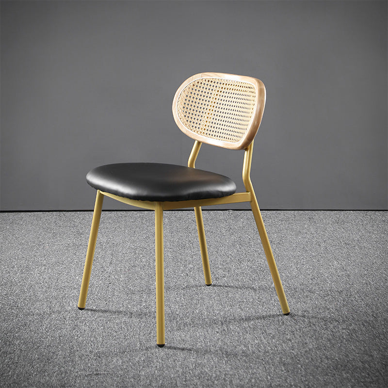 Glam Style PU Leather Chair Cane Back Armless Dining Chair for Indoor
