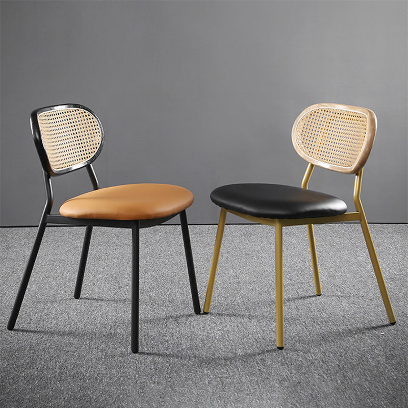 Glam Style PU Leather Chair Cane Back Armless Dining Chair for Indoor