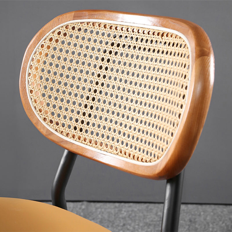Glam Style PU Leather Chair Cane Back Armless Dining Chair for Indoor