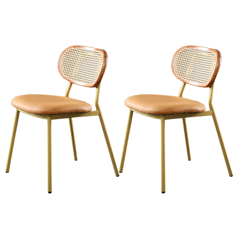 Glam Style PU Leather Chair Cane Back Armless Dining Chair for Indoor