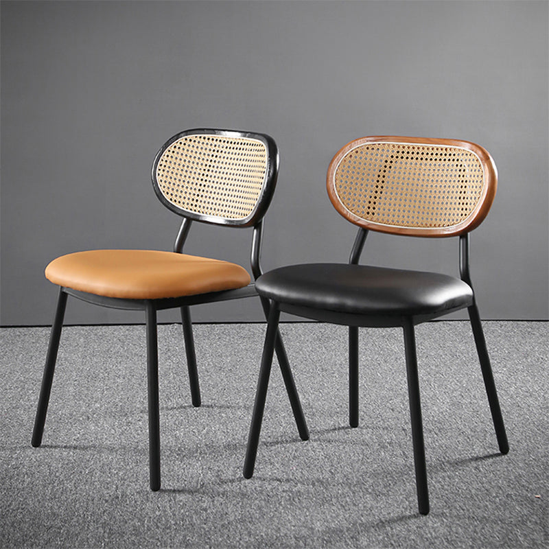 Glam Style PU Leather Chair Cane Back Armless Dining Chair for Indoor