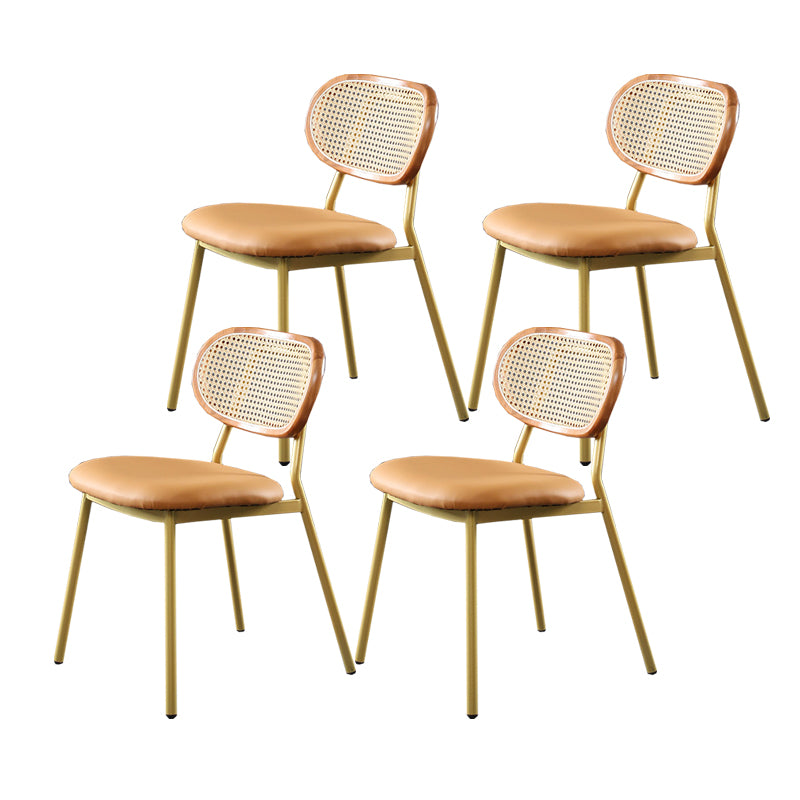 Glam Style PU Leather Chair Cane Back Armless Dining Chair for Indoor