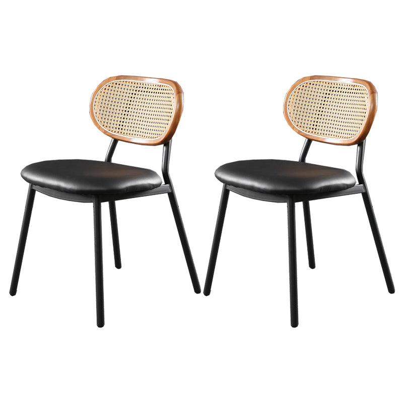 Glam Style PU Leather Chair Cane Back Armless Dining Chair for Indoor