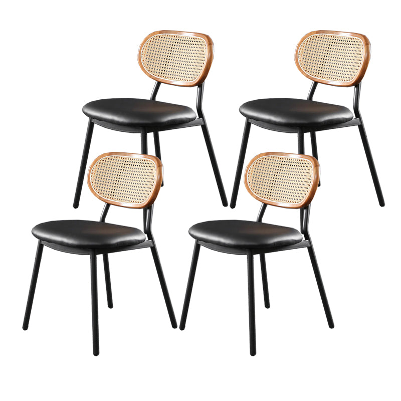 Glam Style PU Leather Chair Cane Back Armless Dining Chair for Indoor