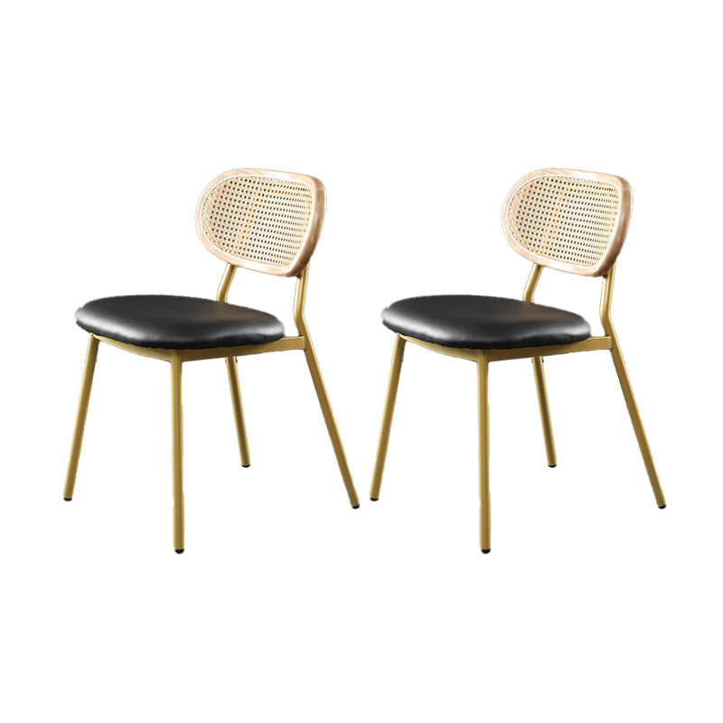 Glam Style PU Leather Chair Cane Back Armless Dining Chair for Indoor