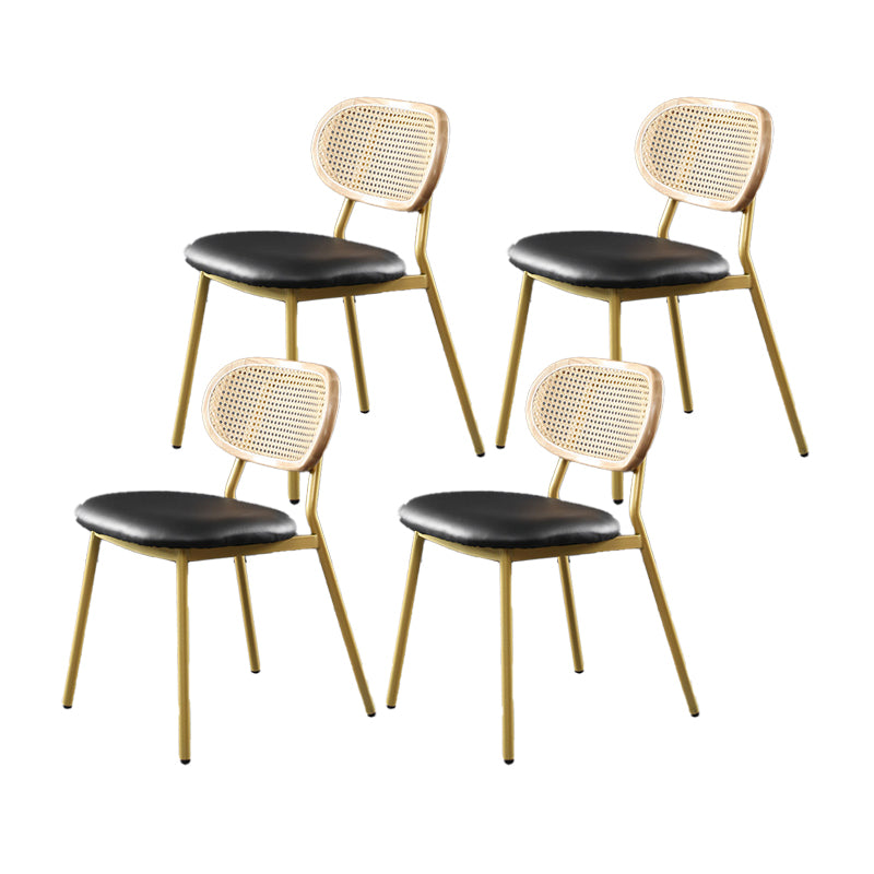 Glam Style PU Leather Chair Cane Back Armless Dining Chair for Indoor