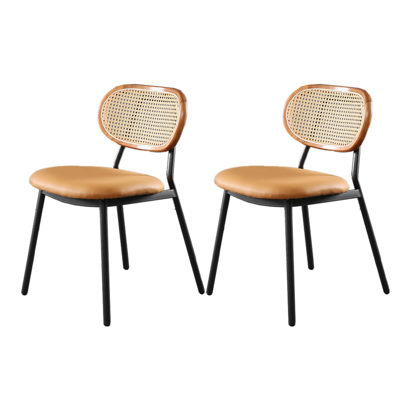Glam Style PU Leather Chair Cane Back Armless Dining Chair for Indoor