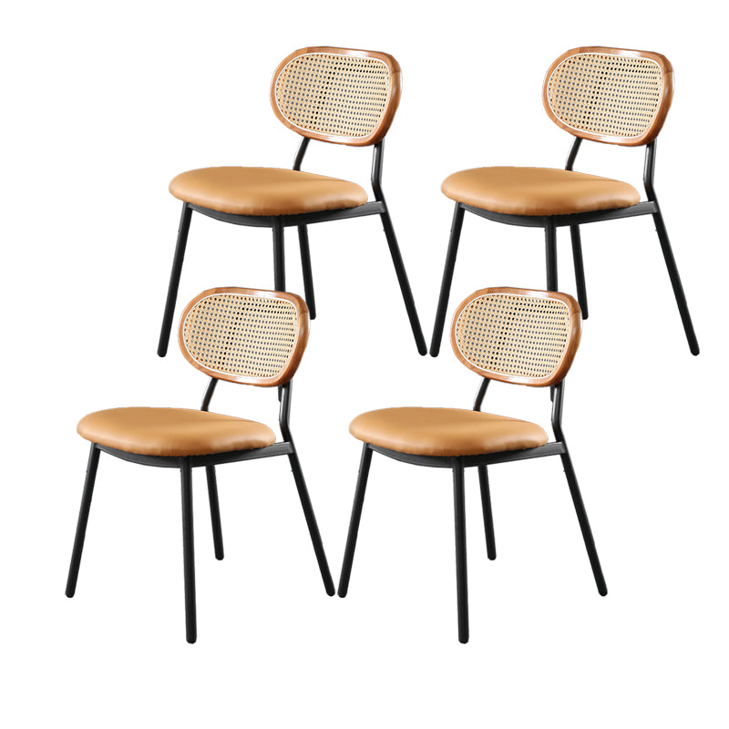 Glam Style PU Leather Chair Cane Back Armless Dining Chair for Indoor