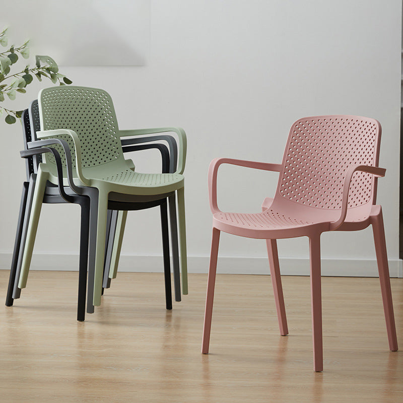 Plastic Contemporary Kitchen Dining Chair Arm Solid Back Chair