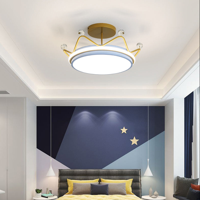 Crown Shape LED Ceiling Lamp Kids Style Iron 2 Lights Flush Mount for Bedroom