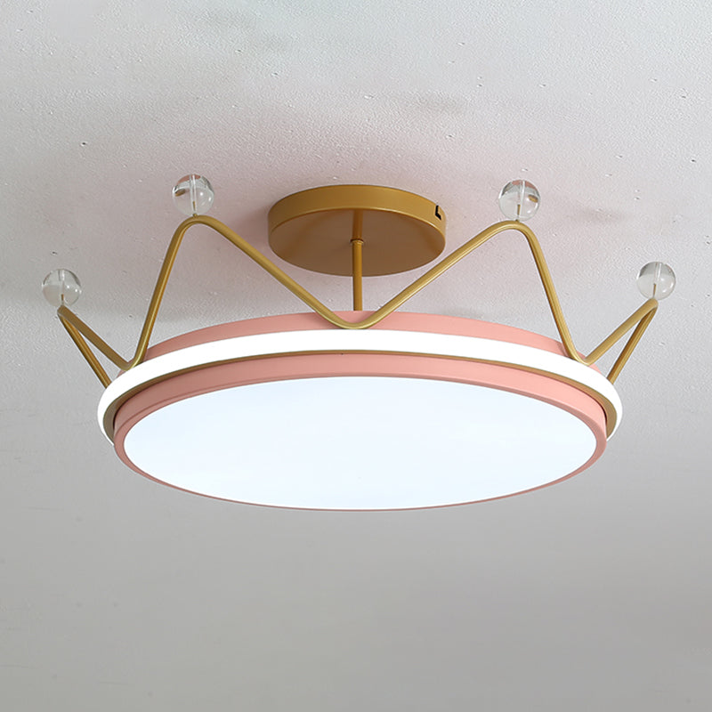 Crown Shape LED Ceiling Lamp Kids Style Iron 2 Lights Flush Mount for Bedroom