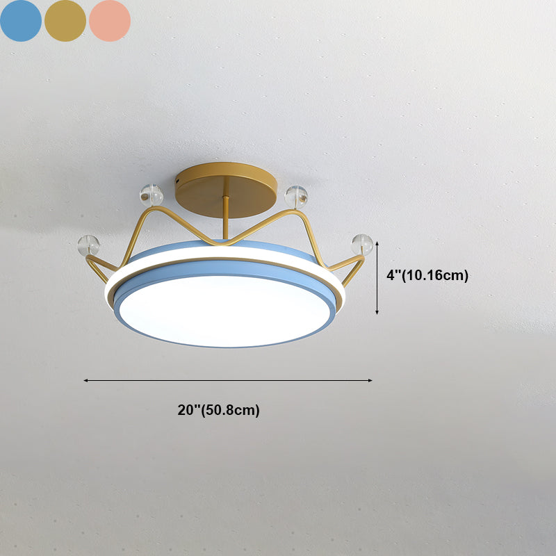 Crown Shape LED Ceiling Lamp Kids Style Iron 2 Lights Flush Mount for Bedroom