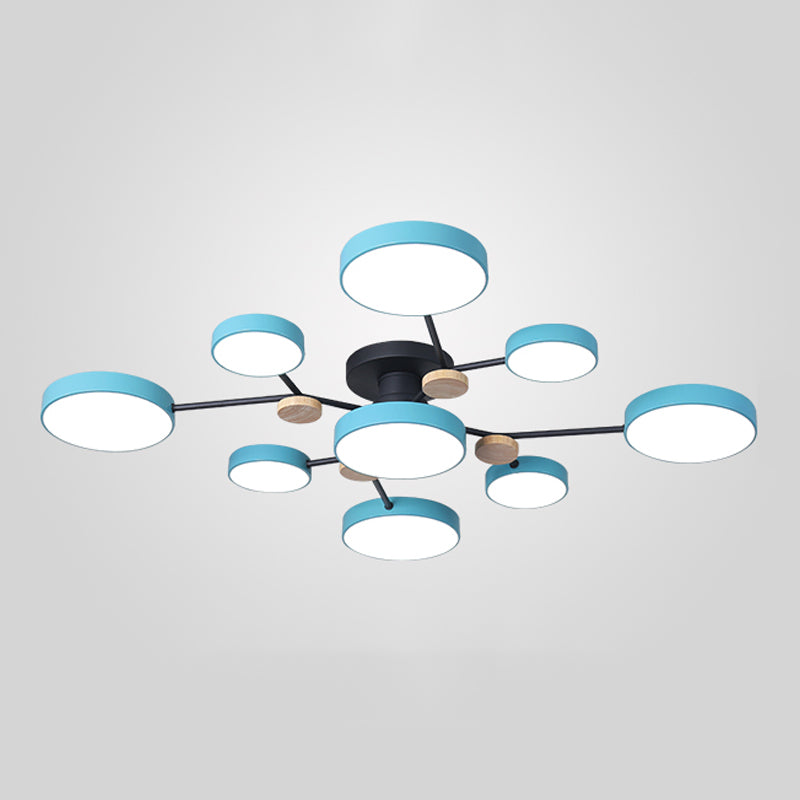 Multi Light Circle Ceiling Lamp Modern Macaron Style Metal Ceiling Lighting for Bedroom