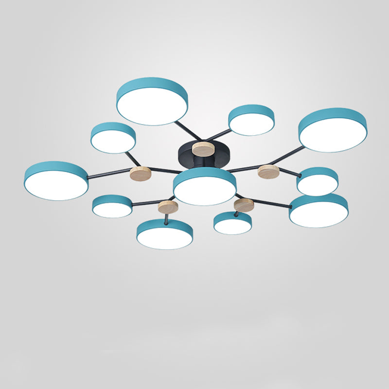 Multi Light Circle Ceiling Lamp Modern Macaron Style Metal Ceiling Lighting for Bedroom