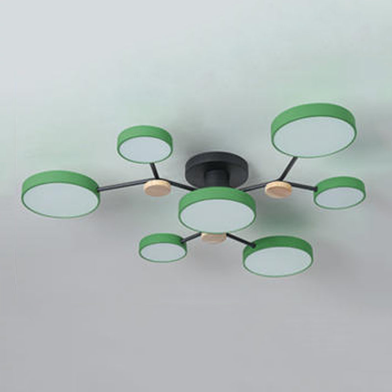 Multi Light Circle Ceiling Lamp Modern Macaron Style Metal Ceiling Lighting for Bedroom