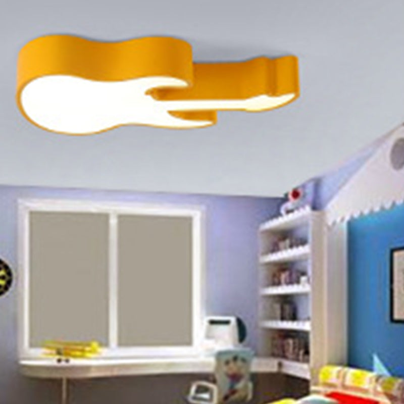 Guitar Flush Ceiling Light Kids Style Metal LED Kindergarten Ceiling Lighting