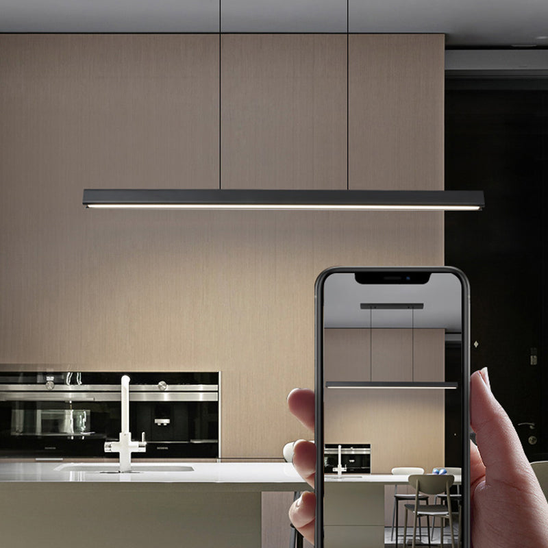 Black Metal Island Light Fixtures Modern Linear Restaurant Hanging Lamp with Acrylic Shade