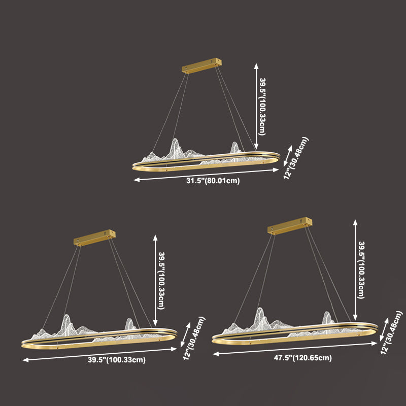 Modern Style Linear Shape Island Lighting Idea Metal 1 Light Island Pendant in Gold