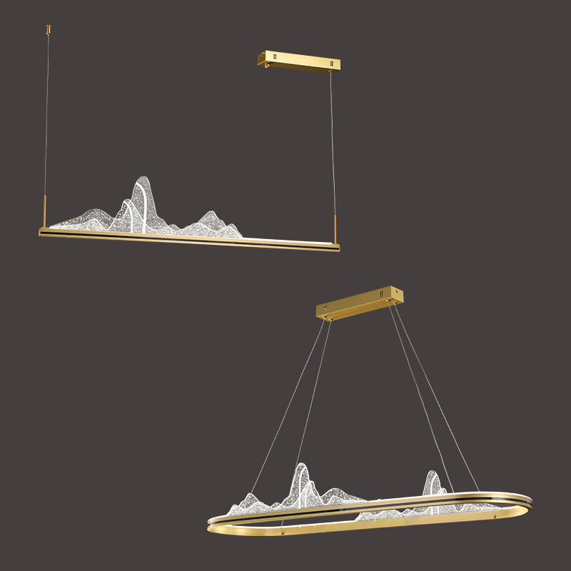 Modern Style Linear Shape Island Lighting Idea Metal 1 Light Island Pendant in Gold