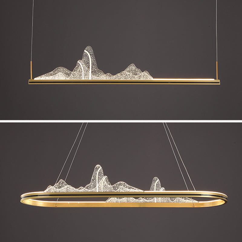 Modern Style Linear Shape Island Lighting Idea Metal 1 Light Island Pendant in Gold