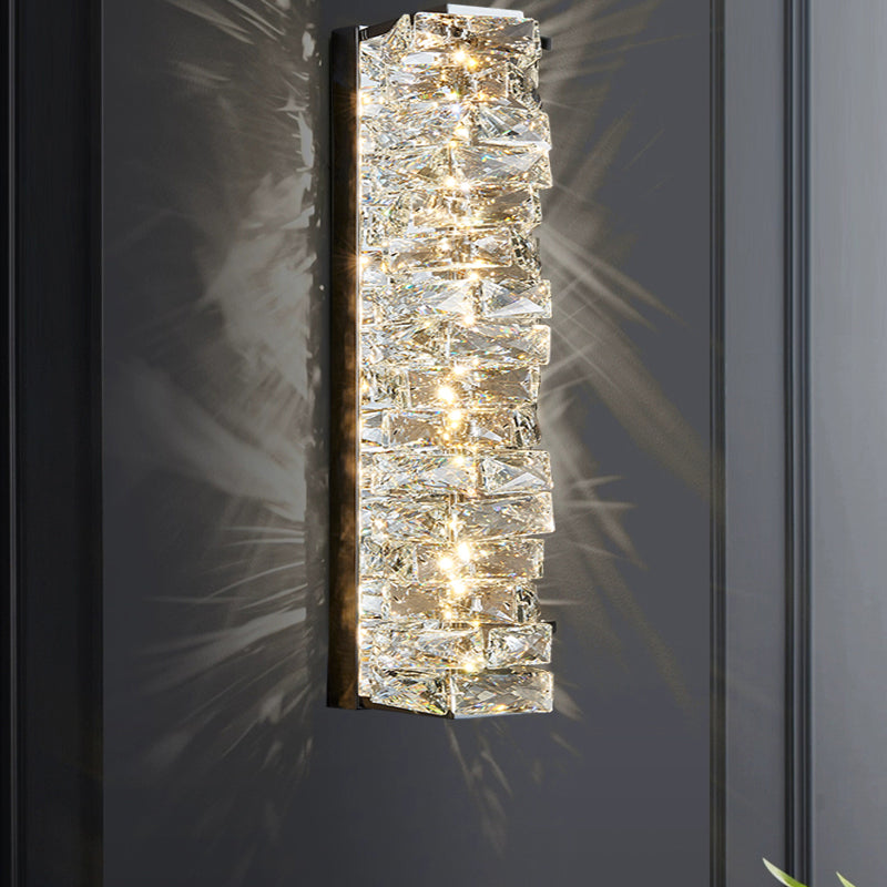 Contemporary Metal Wall Light Geometric Wall Sconce with Crystal for Bedroom