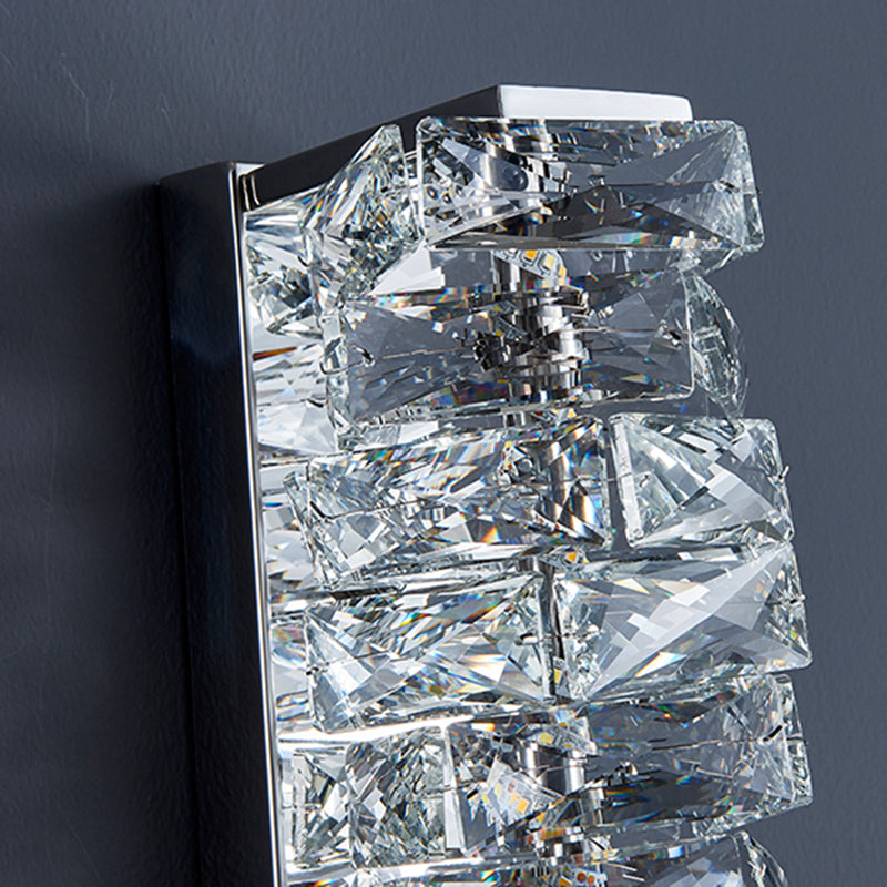 Contemporary Metal Wall Light Geometric Wall Sconce with Crystal for Bedroom