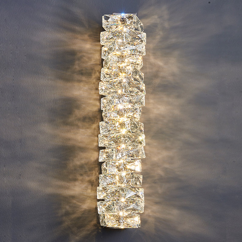 Contemporary Metal Wall Light Geometric Wall Sconce with Crystal for Bedroom