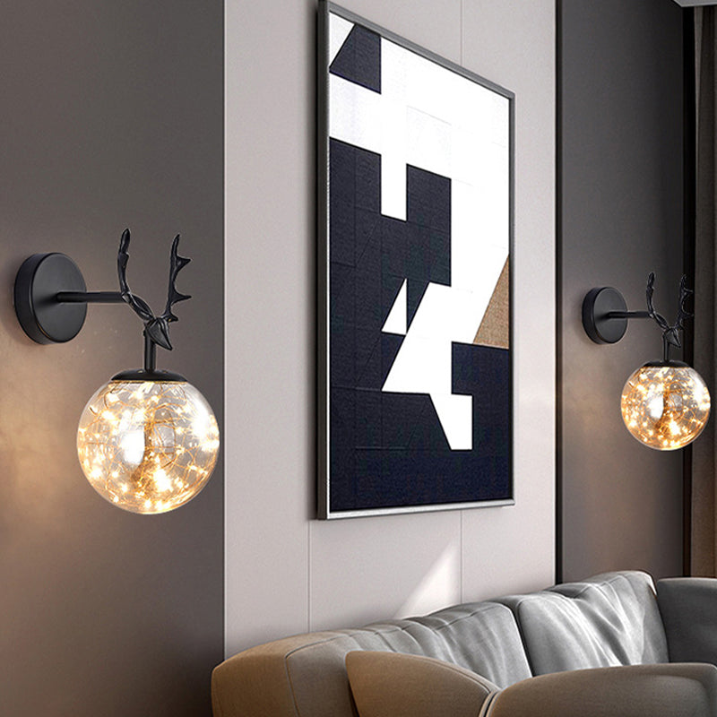 Modern Style Spherical Shape Wall Sconce Glass 1 Light Wall Lighting for Bedroom