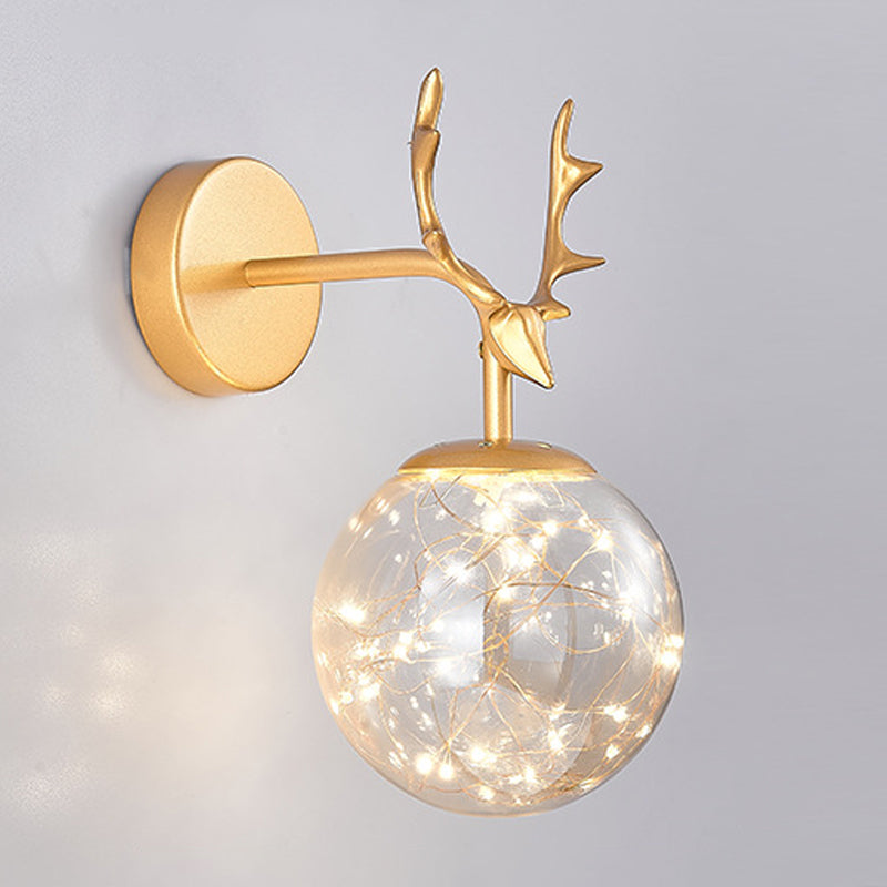 Modern Style Spherical Shape Wall Sconce Glass 1 Light Wall Lighting for Bedroom