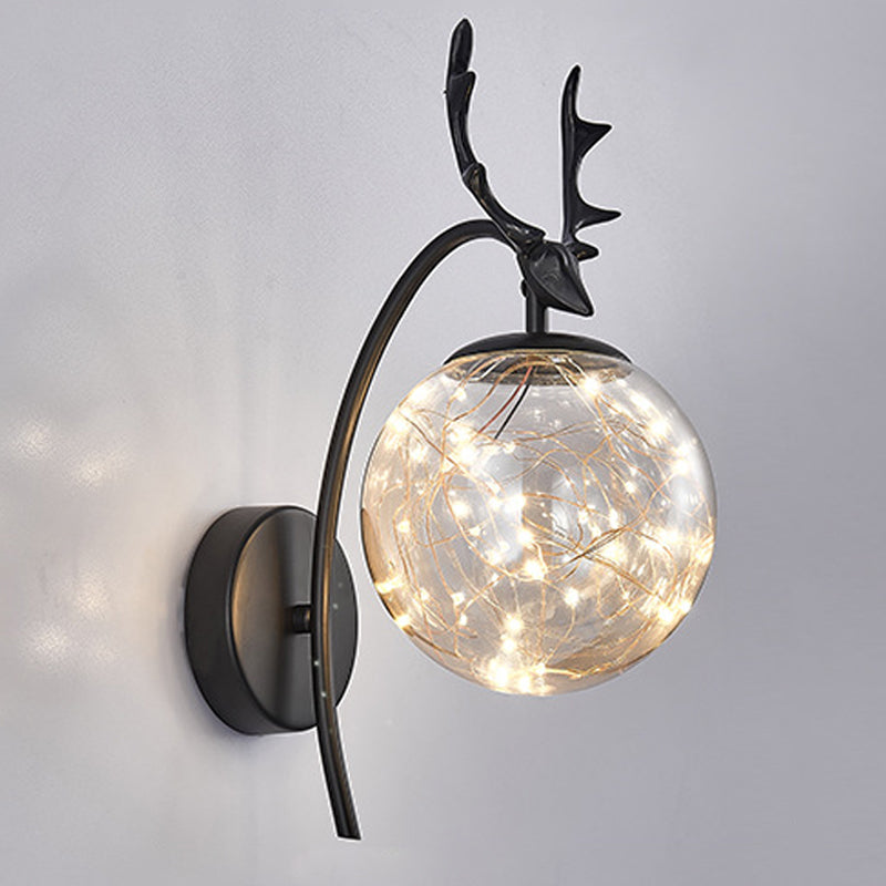 Modern Style Spherical Shape Wall Sconce Glass 1 Light Wall Lighting for Bedroom