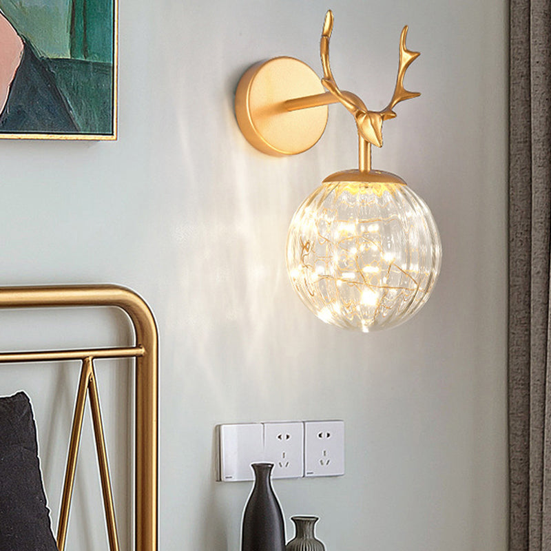 Modern Style Spherical Shape Wall Sconce Glass 1 Light Wall Lighting for Bedroom