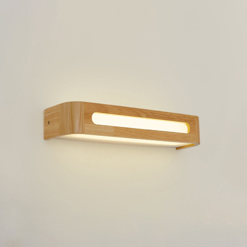 Square Shape Wood Wall Sconce Modern Style 1-Light Mirror Wall Light Fixtures in Brown