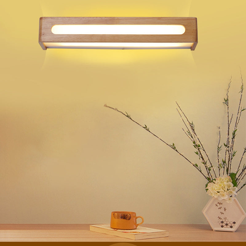 Square Shape Wood Wall Sconce Modern Style 1-Light Mirror Wall Light Fixtures in Brown