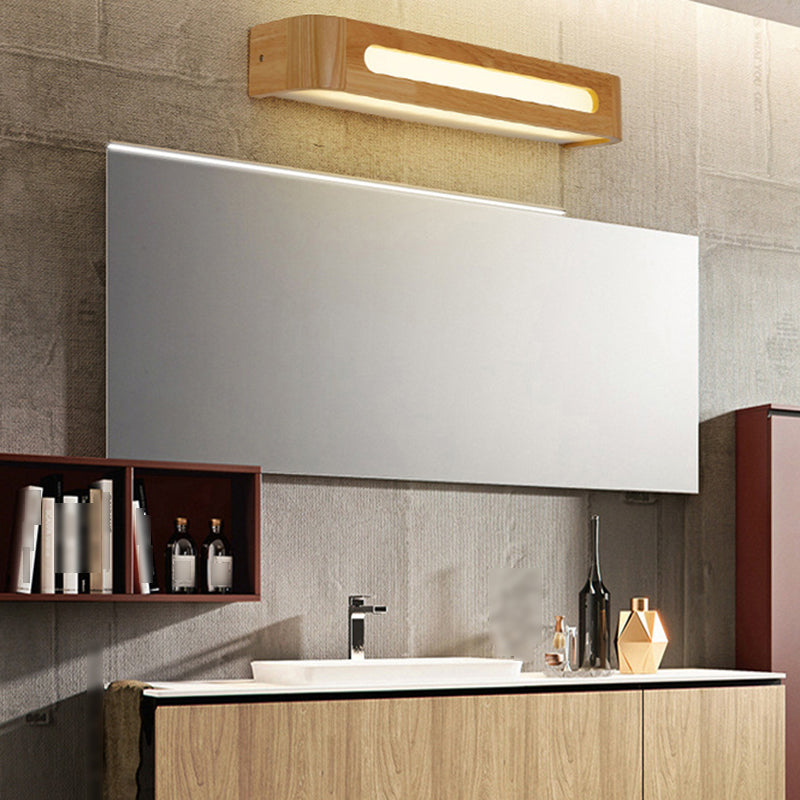 Square Shape Wood Wall Sconce Modern Style 1-Light Mirror Wall Light Fixtures in Brown