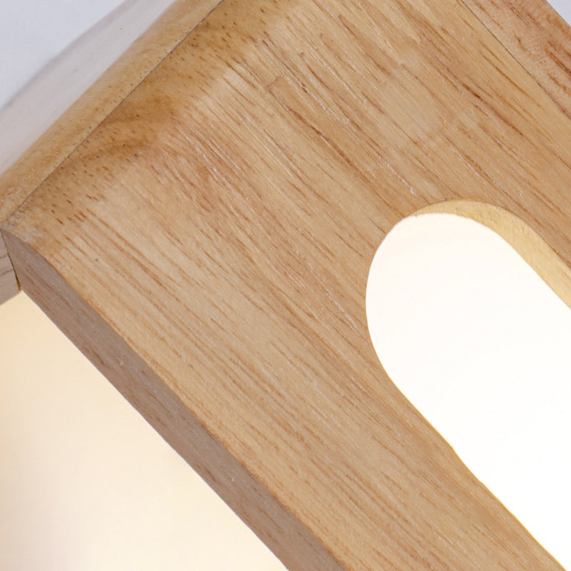 Square Shape Wood Wall Sconce Modern Style 1-Light Mirror Wall Light Fixtures in Brown