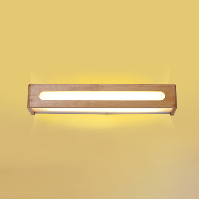 Square Shape Wood Wall Sconce Modern Style 1-Light Mirror Wall Light Fixtures in Brown