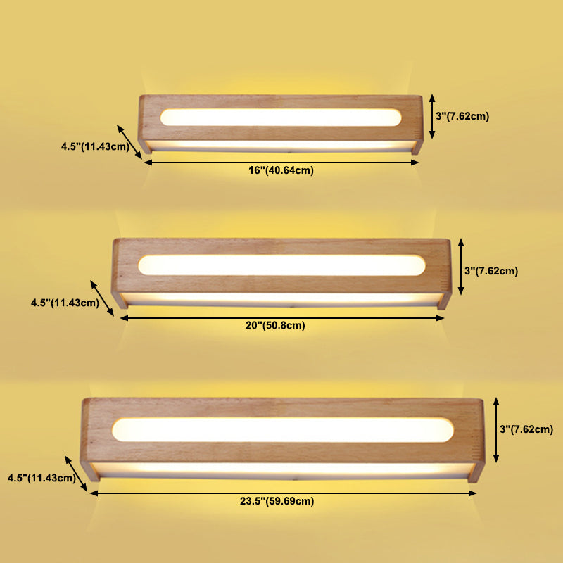 Square Shape Wood Wall Sconce Modern Style 1-Light Mirror Wall Light Fixtures in Brown